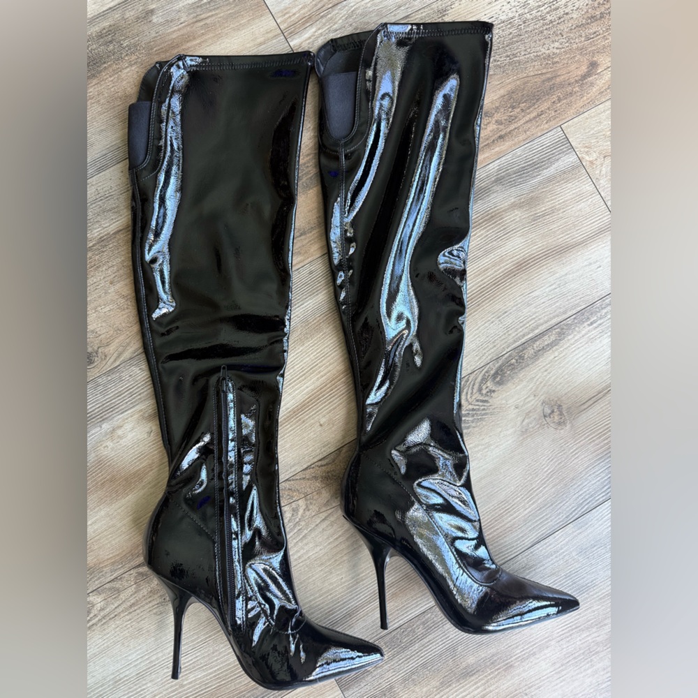 Mix No. 6 Shiny Black Heeled Boots - Picture 3 of 5